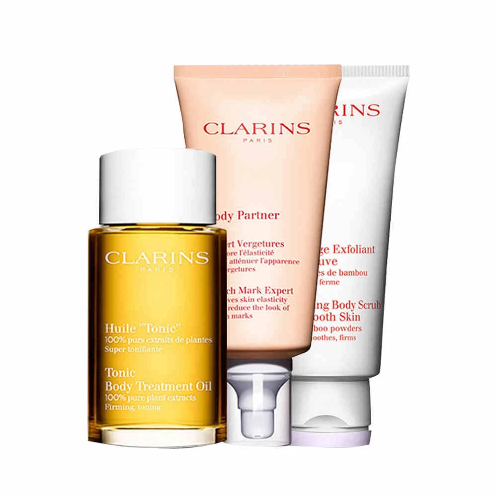 商品Clarins|Clarins娇韵诗孕妇妊娠纹身体护理抚纹霜磨砂膏三件套,价格¥821,第1张图片