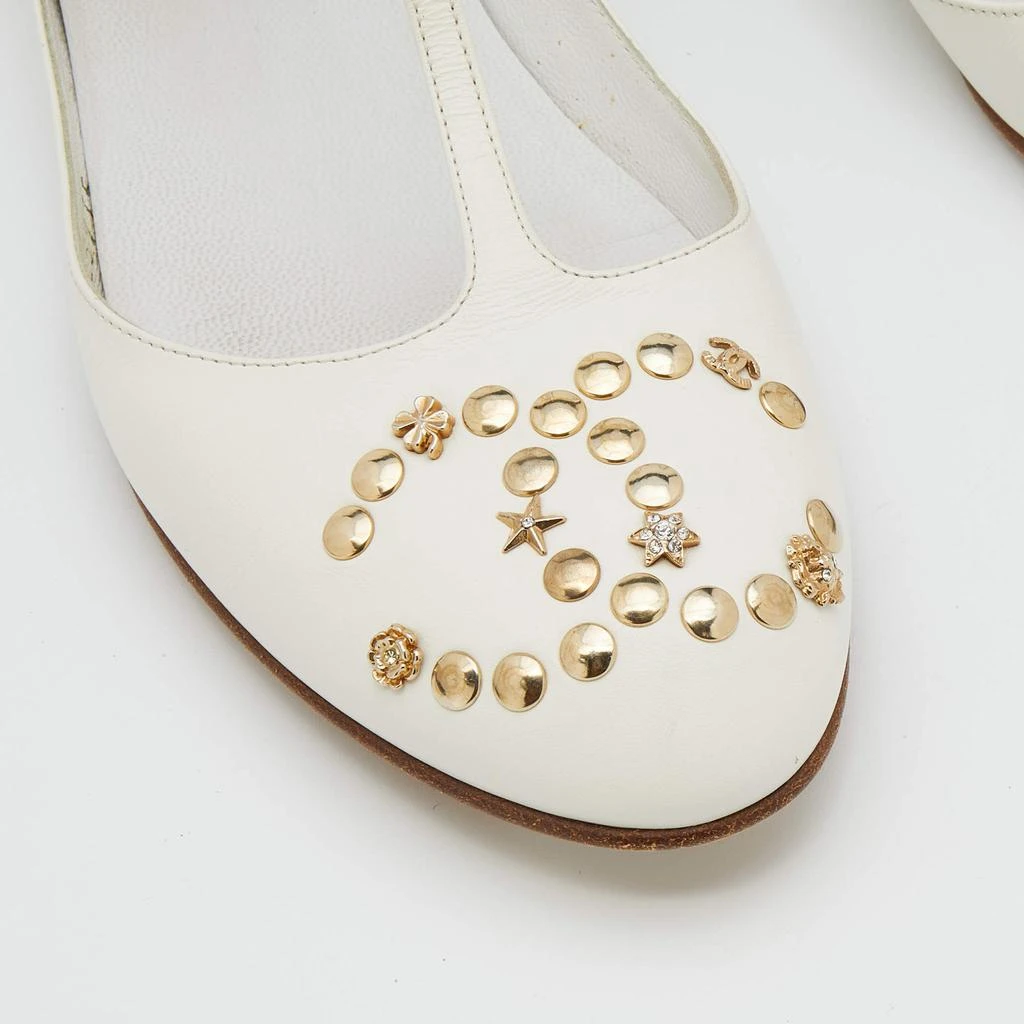 Chanel White Leather CC Embellished T Strap Ballet Flats Size 38 商品