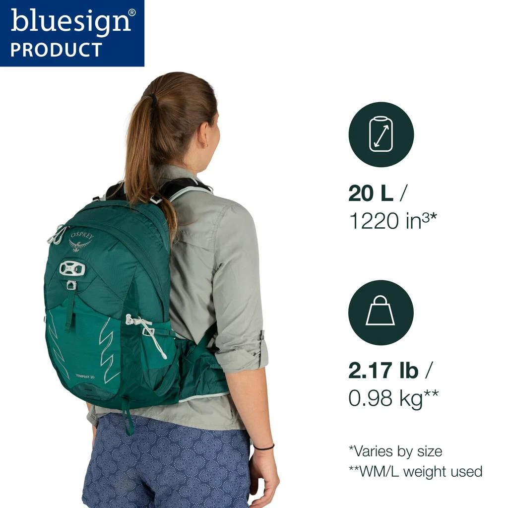 商品Osprey|Osprey Tempest 20L Women's Hiking Backpack with Hipbelt, Tidal/Atlas, WM/L,价格¥926,第2张图片详细描述