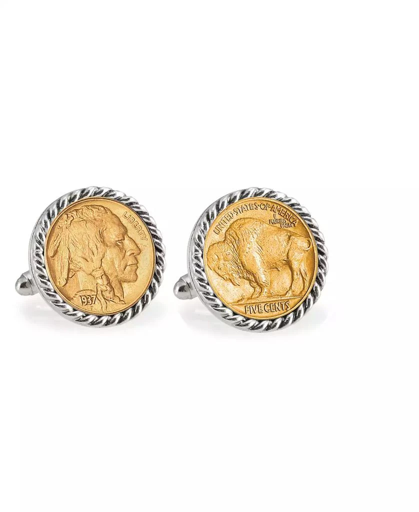 商品American Coin Treasures|Gold-Layered Buffalo Nickel Rope Bezel Coin Cuff Links,价格¥374,第1张图片