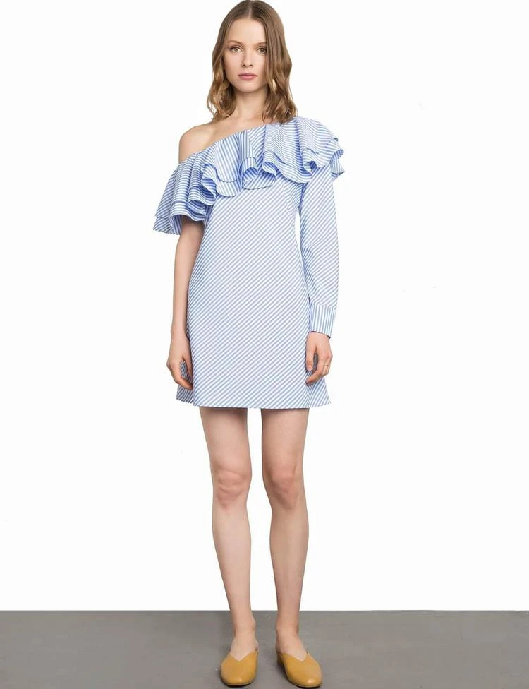 商品Pixie Market|Lola Striped Ruffle One Shoulder Dress,价格¥250,第1张图片