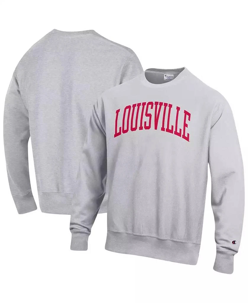 商品CHAMPION|Men's Heathered Gray Louisville Cardinals Arch Reverse Weave Pullover Sweatshirt,价格¥419,第1张图片