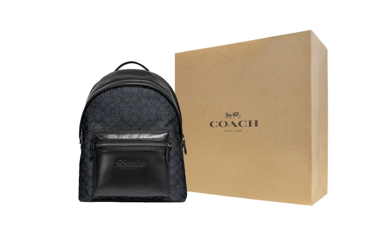 商品[国内直发] Coach|蔻驰 Charter 30 经典标志印花大容量 涂层帆布拼小牛皮 背包双肩包 大号 男款 黑色老花,价格¥3789,第5张图片详细描述
