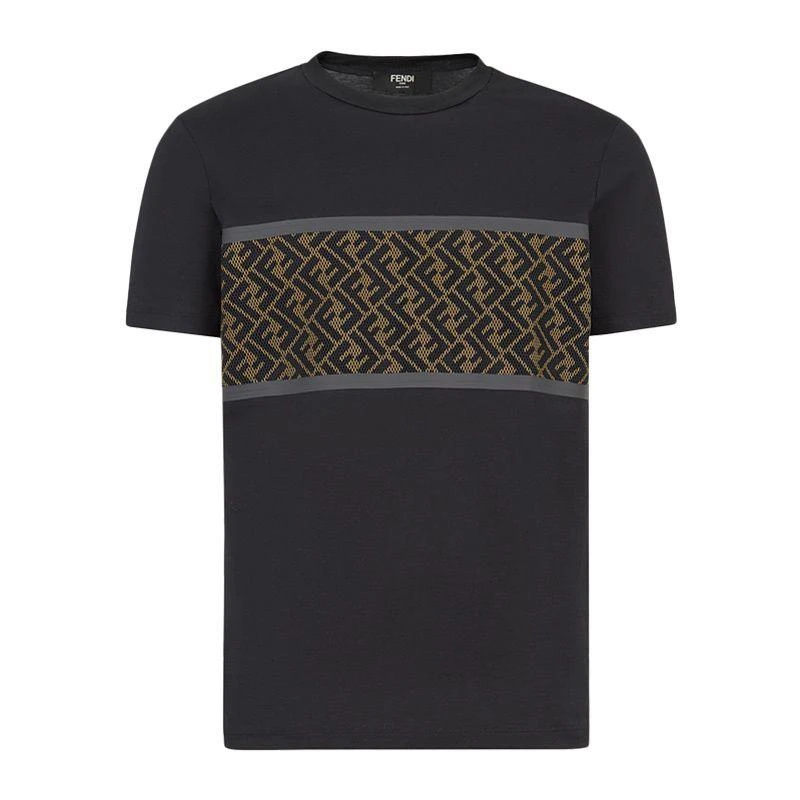 商品Fendi|香港直邮FENDI芬迪男士黑色双F字母徽标短袖T恤FAF532AD3CF0GME,价格¥5104,第1张图片