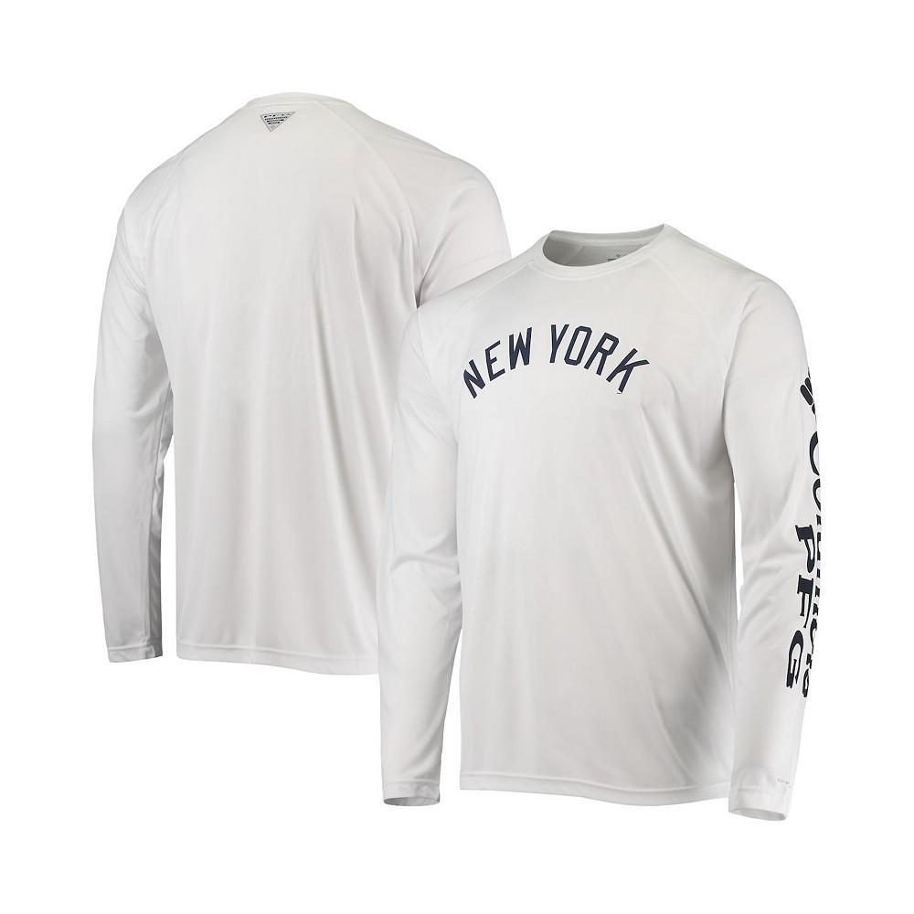 商品Columbia|Men's White New York Yankees Terminal Tackle Omni-Shade Raglan Long Sleeve T-shirt,价格¥479,第1张图片