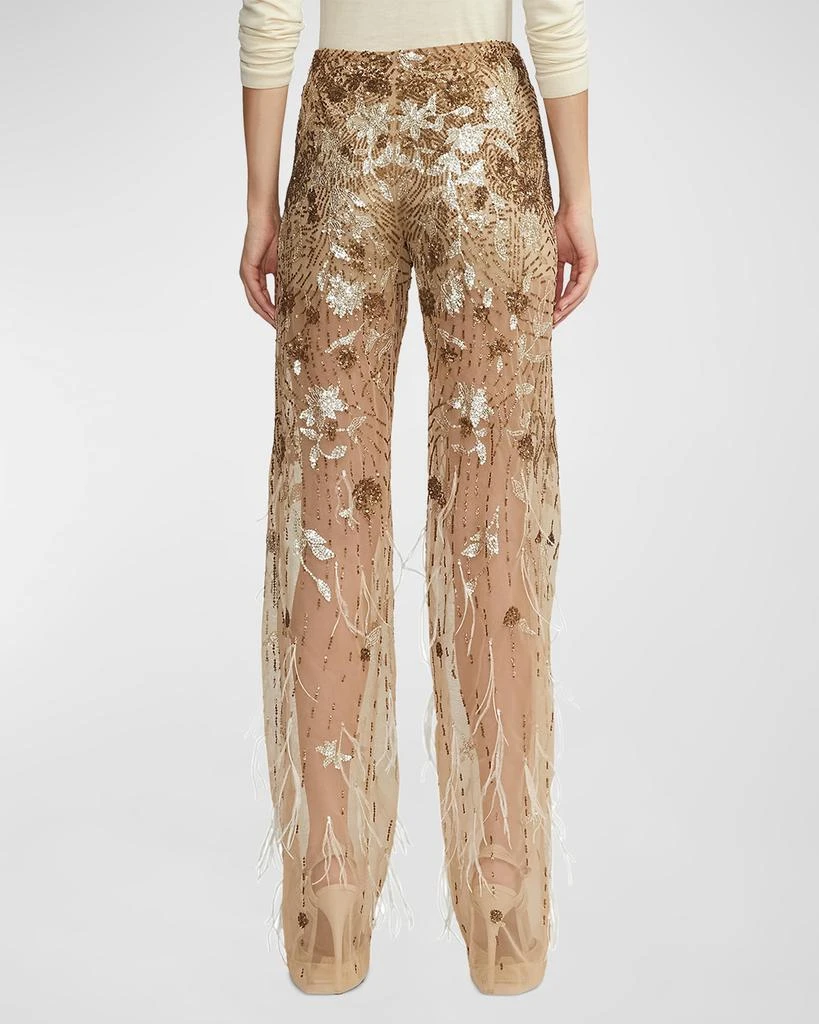 商品Ralph Lauren|High-Rise Feather Embellished Sheer Straight-Leg Pants,价格¥33135,第4张图片详细描述