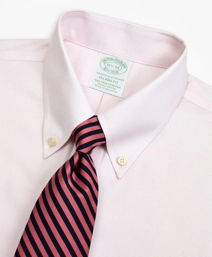 商品Brooks Brothers|Stretch Milano Slim-Fit Dress Shirt, Non-Iron Twill Button-Down Collar Micro-Check,价格¥559,第2张图片详细描述