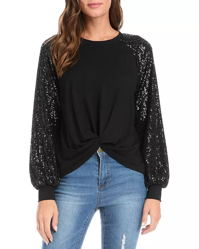 商品Karen Kane|Sequin Sleeve Twist Front Top In Black,价格¥866,第1张图片