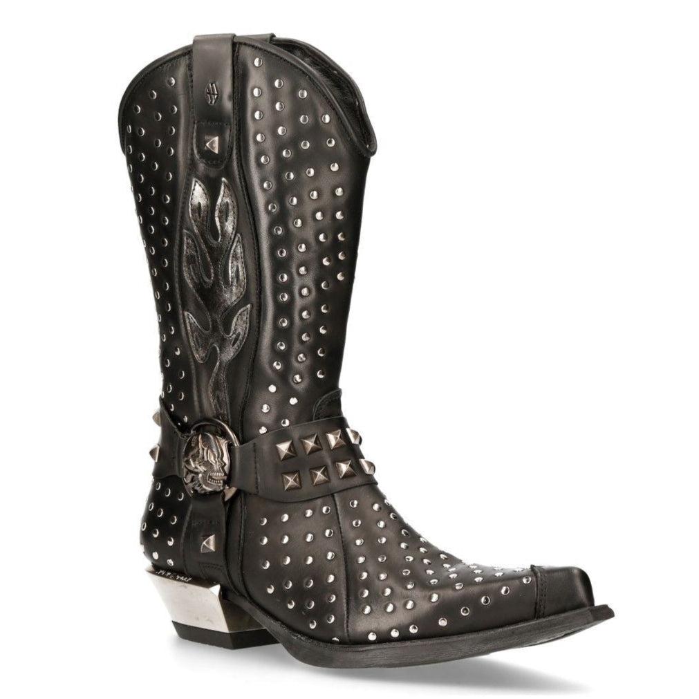 Schwarze Cowboy-Stiefel aus Leder mit Nietenbesatz - M-7928-S1 image 2
