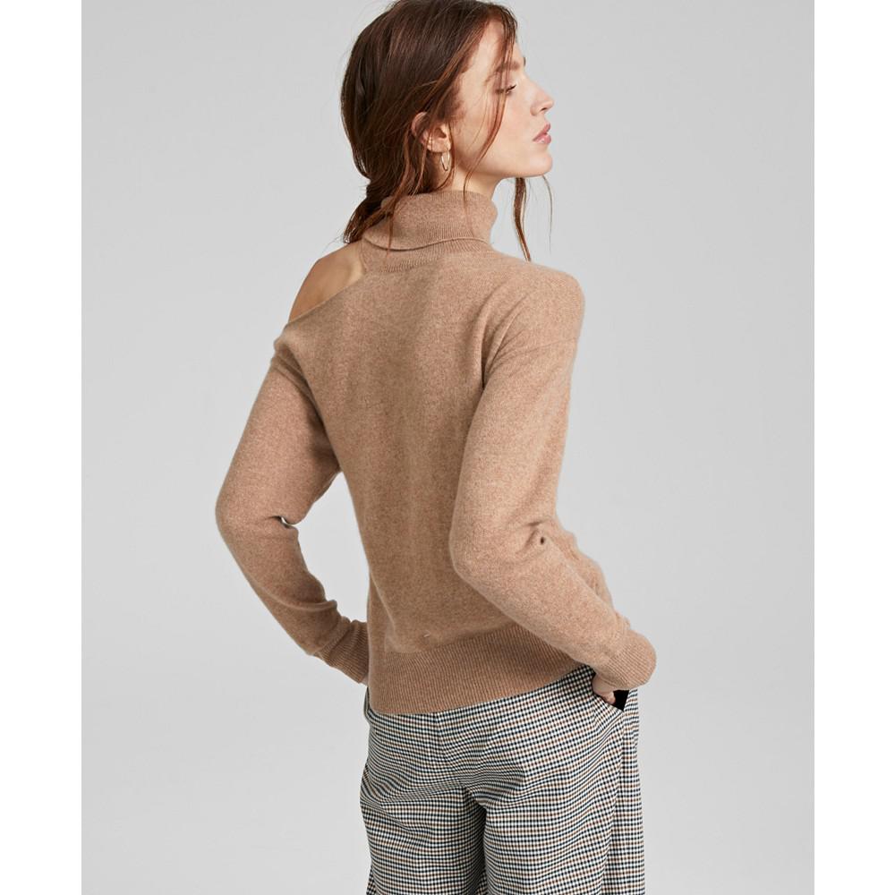 Women's Cashmere Cold-Shoulder Turtleneck Sweater, Created for Macy's商品第2张图片规格展示