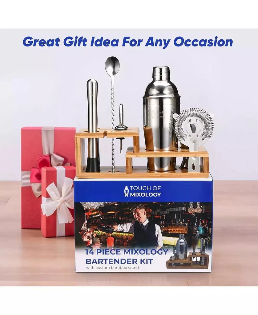 商品Touch of Mixology|Premium 14 Piece Stainless Steel Bartender Kit with Bamboo Stand,价格¥286,第4张图片详细描述