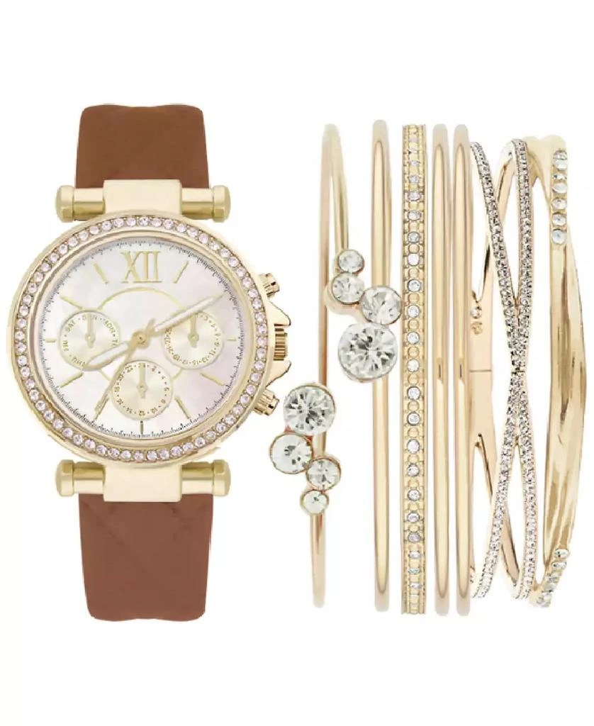 商品Jessica Carlyle|Women's Cognac Leather Strap Watch 36mm Gift Set,价格¥152,第1张图片