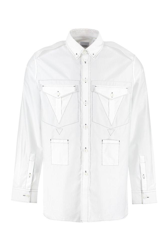 Burberry Contrast-Stitch Long-Sleeved Shirt商品第1张图片规格展示