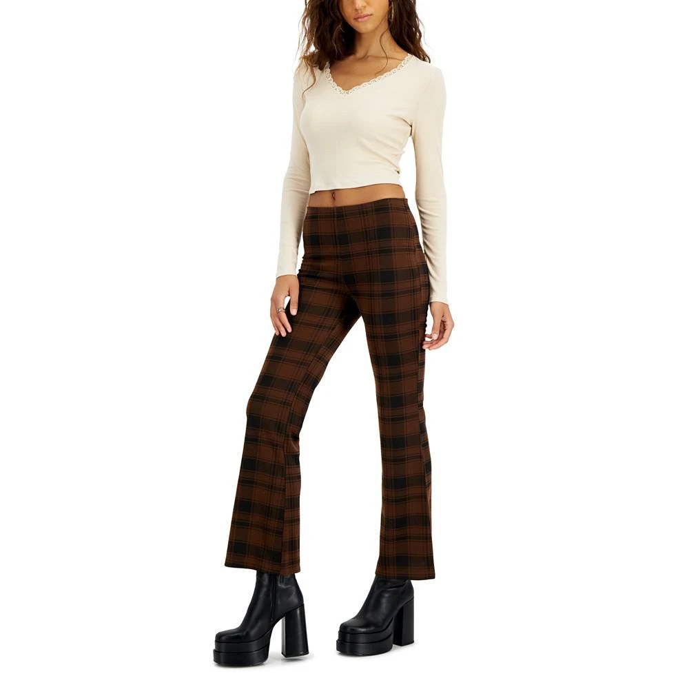 商品Self Esteem|Juniors' Plaid Jacquard Flared-Leg Pants,价格¥90,第1张图片
