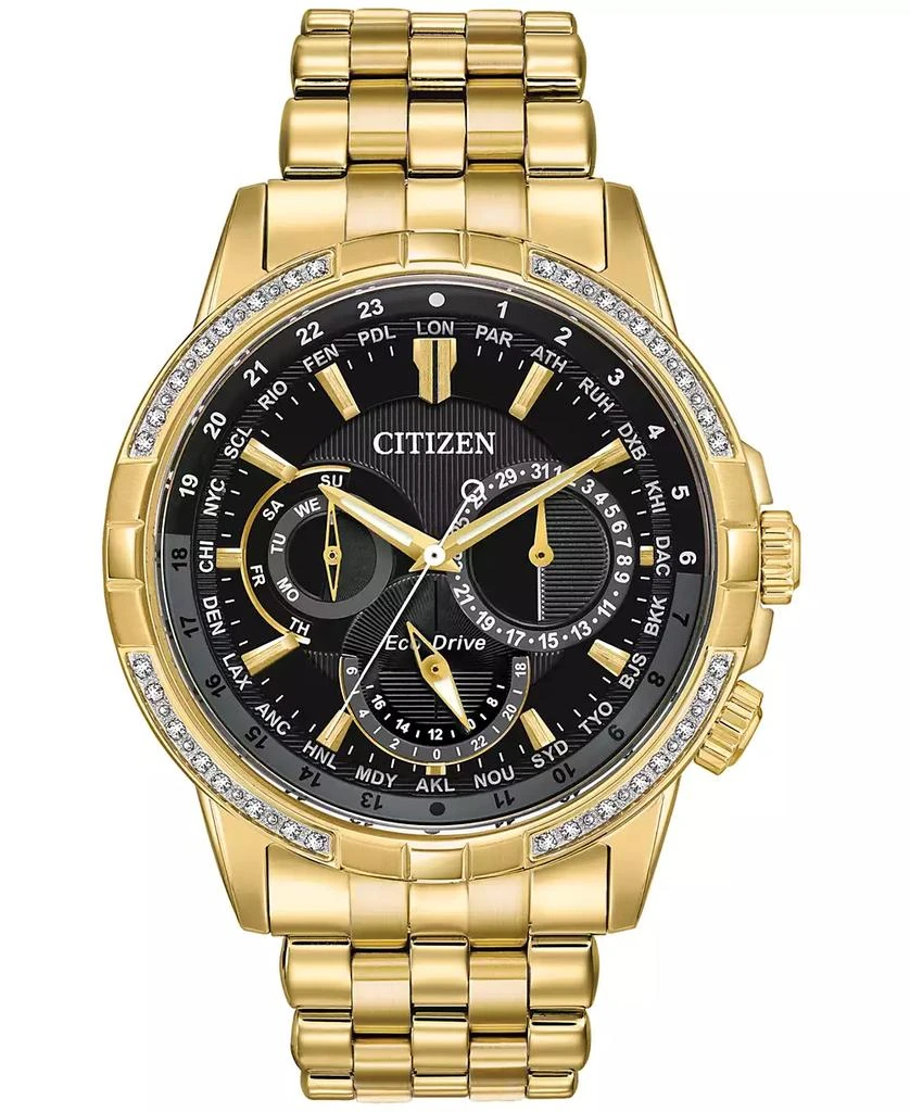 商品Citizen|Eco-Drive Men's Calendrier Diamond-Accent Gold-Tone Stainless Steel Bracelet Watch 44mm,价格¥4165,第1张图片