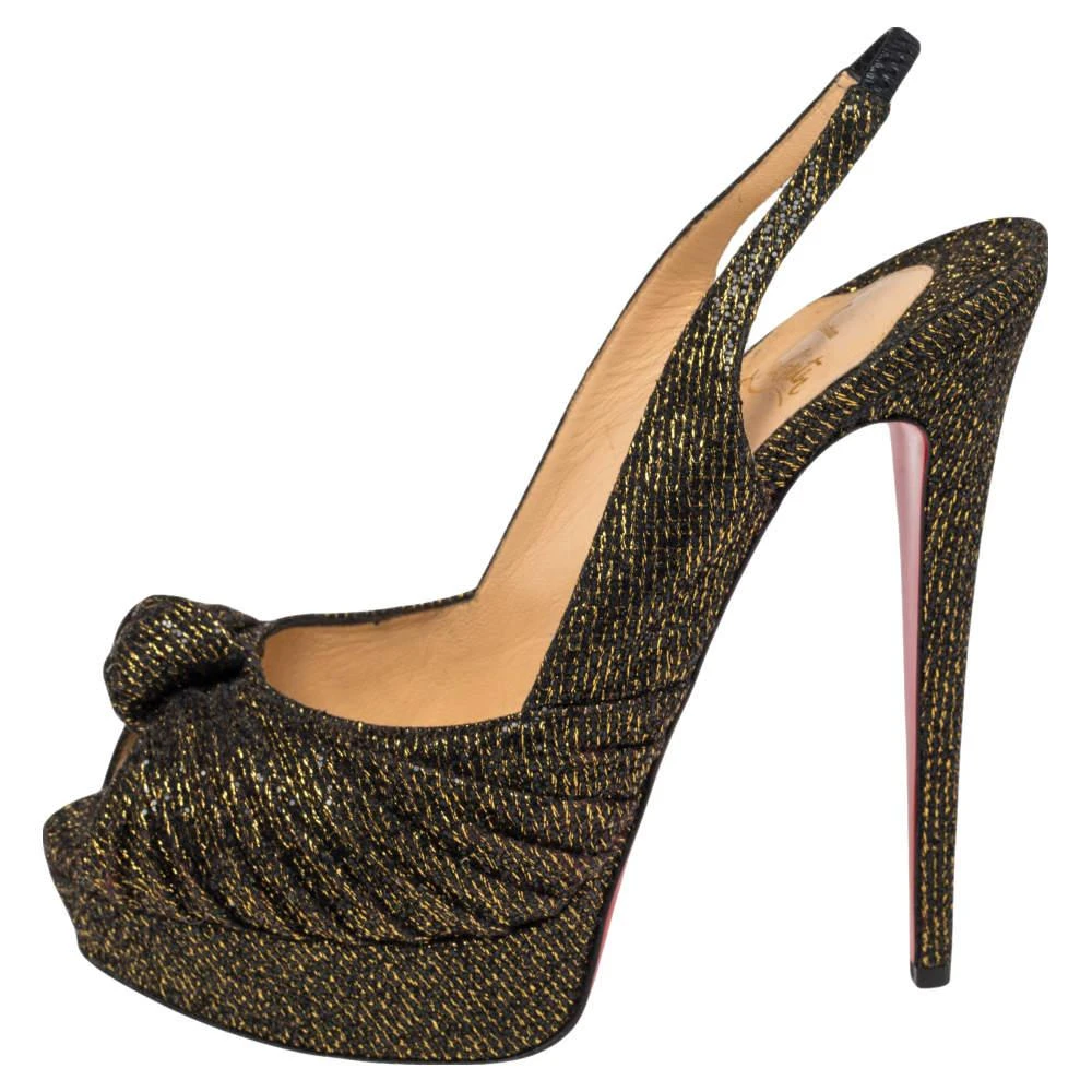 商品[二手商品] Christian Louboutin|Christian Louboutin Metallic Bronze Lurex Fabric Jenny Knotted Slingback Pumps Size 39.5,价格¥1740,第2张图片详细描述