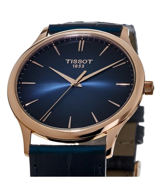 商品Tissot|Tissot T-Gold Excellence 18kt Gold Blue Dial Blue Leather Strap Men's Watch T926.410.76.041.00,价格¥16754,第2张图片详细描述