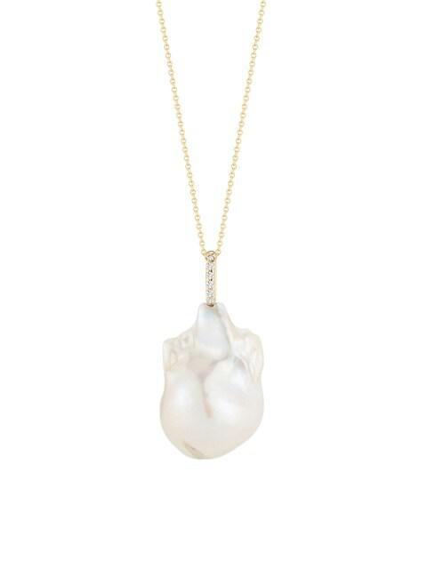 商品MATEO|14K Yellow Gold, Baroque Pearl & Diamond Pendant Necklace,价格¥4963,第1张图片