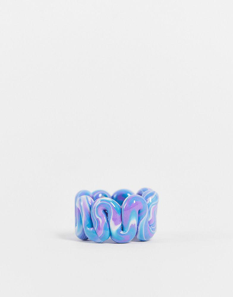 ASOS DESIGN ring in plastic chubby swiggle design in lilac and blue marble商品第2张图片规格展示