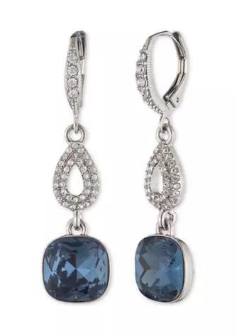 商品Givenchy|Silver Tone Blue Cushion Double Drop Earrings,价格¥352,第1张图片