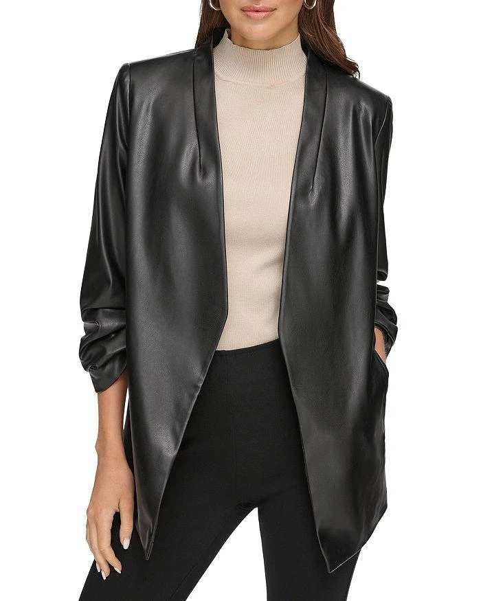 商品DKNY|Faux Leather Ruched Sleeve Blazer,价格¥819,第1张图片详细描述