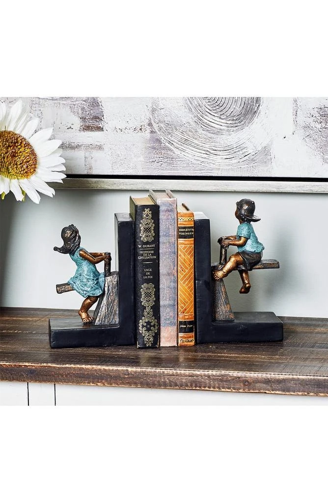 商品WILLOW ROW|Brown Polystone People Bookends with Swing Set - Set of 2,价格¥453,第2张图片详细描述