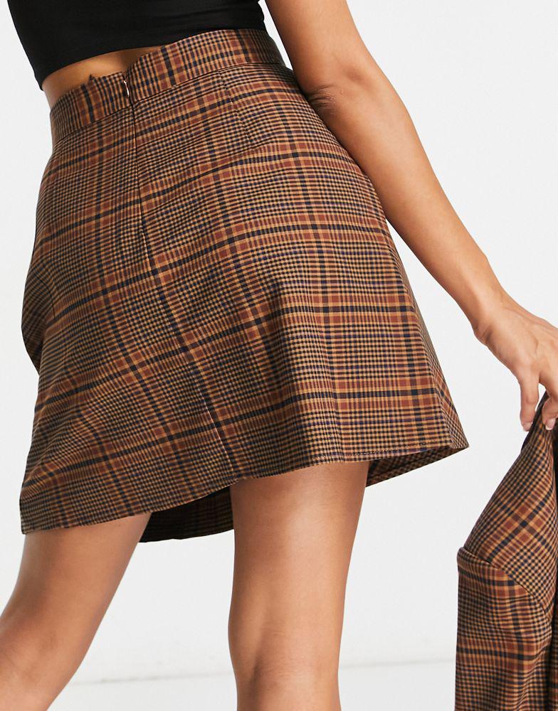 French Connection pleated mini skirt in brown check co-ord商品第2张图片规格展示