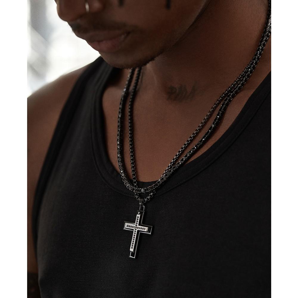 Black Diamond (1/4 ct. t.w.) Cross Necklace in Black IP over Stainless Steel, Created for Macy's商品第2张图片规格展示