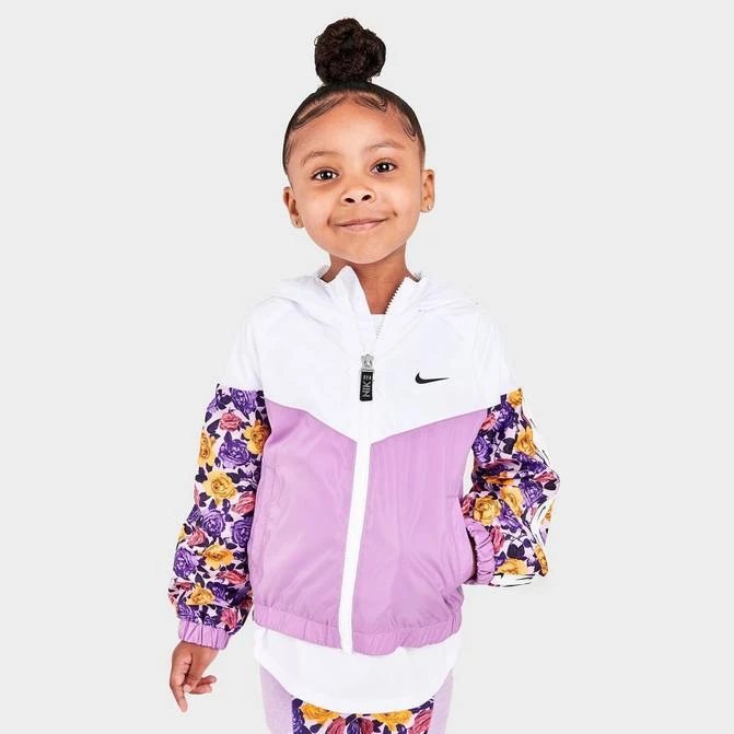 商品NIKE|Girls' Toddler Nike Sportswear Icon Clash Floral Windrunner Jacket,价格¥332,第1张图片