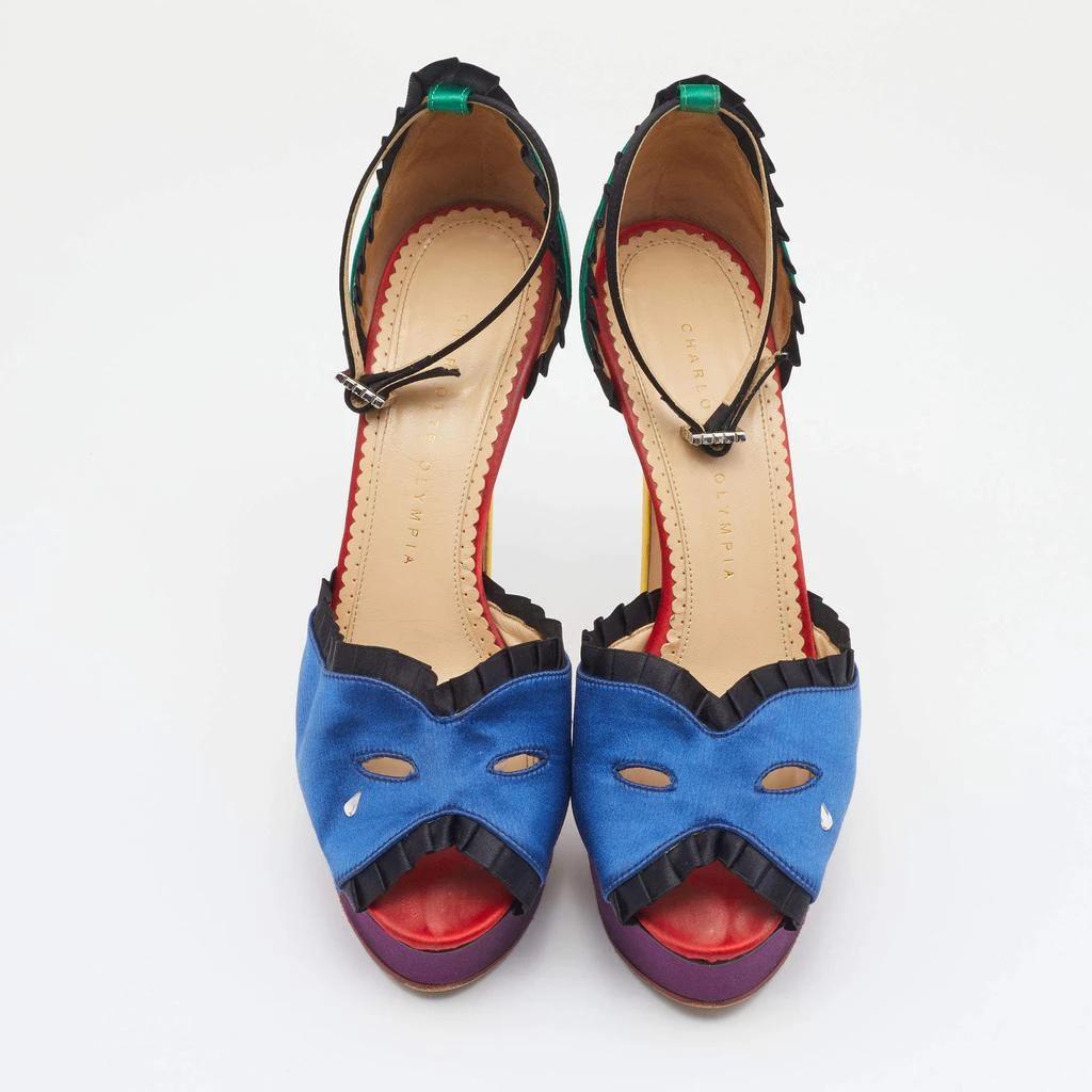 商品[二手商品] Charlotte Olympia|Charlotte Olympia Multicolor Satin Embellished Platform Ankle Strap Sandals Size 39,价格¥1122,第3张图片详细描述