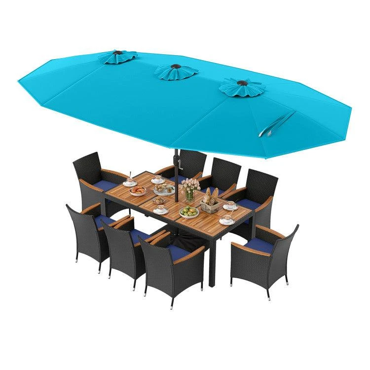 10 Piece Outdoor Patio Dining Set with 15 Feet Double-Sided Twin Umbrella 商品