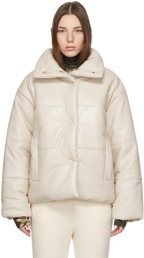 Beige Hide Puffer Vegan Leather Jacket商品第1张图片规格展示