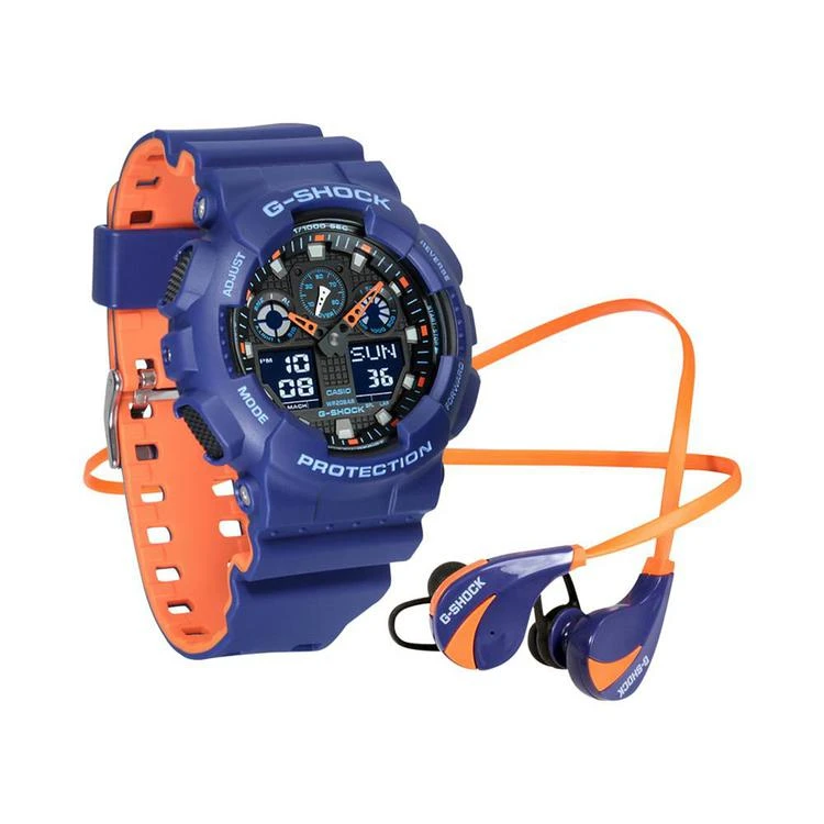 商品G-Shock|Men's Analog-Digital Blue & Orange Resin Strap Watch & Earbuds Gift Set 55mm, Created for Macy's,价格¥849,第1张图片