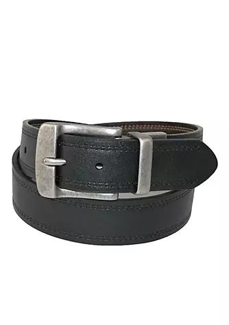 Men's Big & Tall Leather Reversible Belt with Double Row Stitch商品第1张图片规格展示