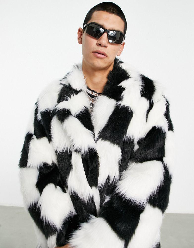 商品ASOS|ASOS DESIGN longline faux fur coat in check,价格¥1056,第5张图片详细描述