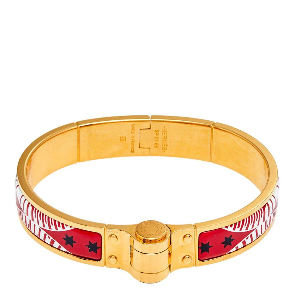 商品[二手商品] Hermes|Hermes Red Eperon D'or Bandana Rouge Enamel Gold Plated Hinged Bracelet,价格¥2603,第5张图片详细描述