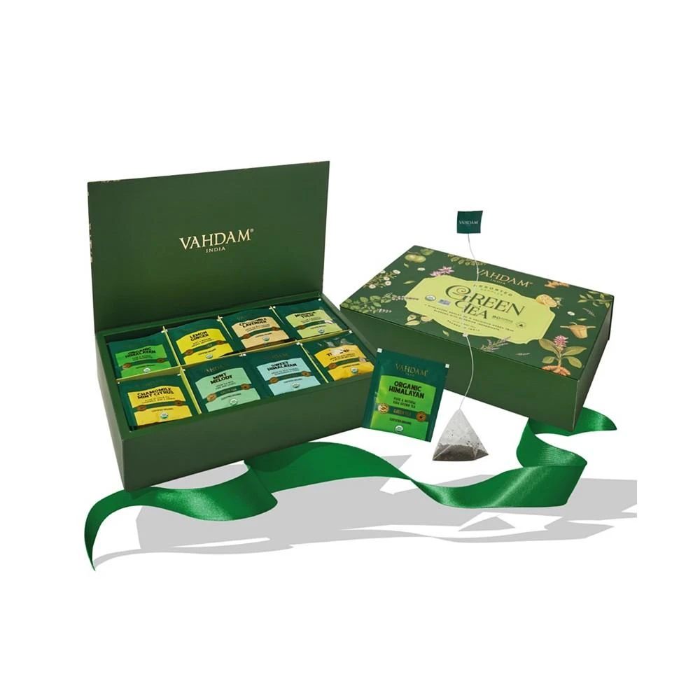 商品Vahdam Teas|Green Tea Variety Sampler Gift Set, 80 Long Leaf Pyramid Tea Bags,价格¥374,第2张图片详细描述