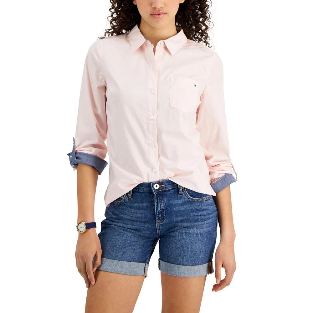 Tommy Hilfiger Women's Cotton Roll-Tab Button-Up Shirt 1