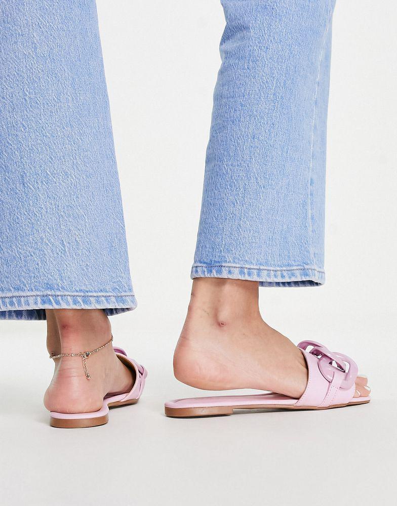 ASOS DESIGN Wide Fit Fife flat mules with chain in pink商品第2张图片规格展示