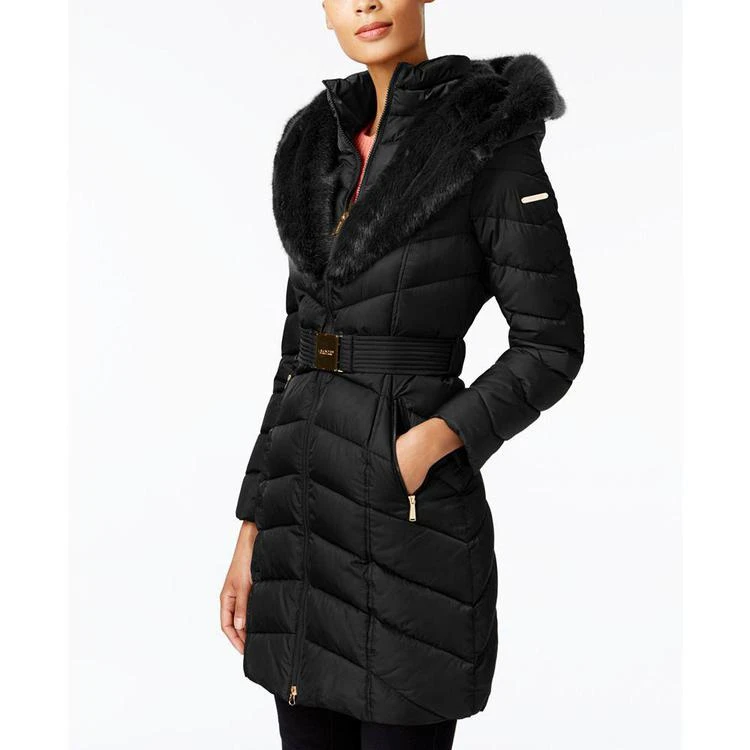 商品Laundry by Shelli Segal|Faux-Fur-Trim Belted Down Coat,价格¥973,第1张图片