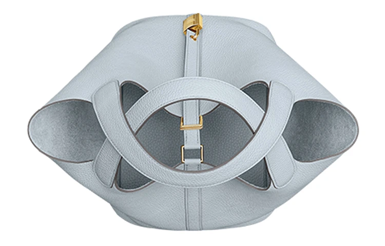 商品[国内直发] Hermes|爱马仕 Picotin Lock 22 金扣无肩带 Clemence小公牛皮 菜篮子水桶包手提包 22 女款 08 Bleu Pale浅蓝色/圣杯蓝,价格¥34575,第4张图片详细描述