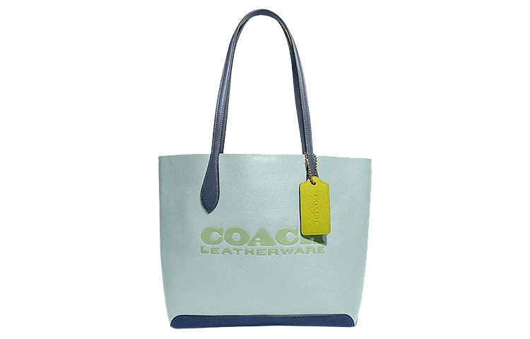 商品[国内直发] Coach|蔻驰 Kia 31撞色 牛皮革 托特包Tote包购物袋手提单肩包 大号 女款 湖水蓝色拼多色,价格¥1841,第1张图片