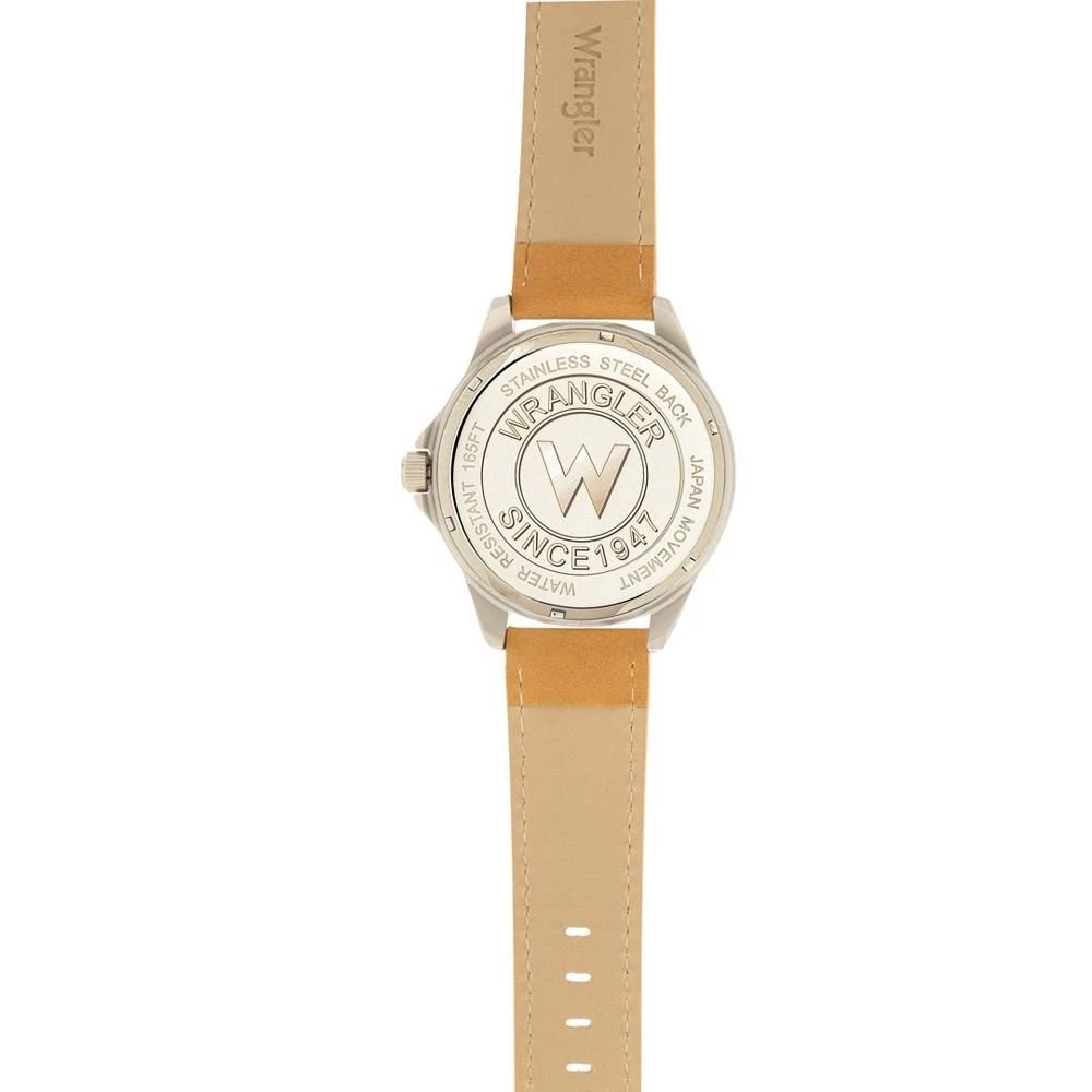 商品Wrangler|Men's Watch, 48MM IP Silver Case with White Dial, Second Hand Sub Dial, Tan Strap,价格¥452,第4张图片详细描述