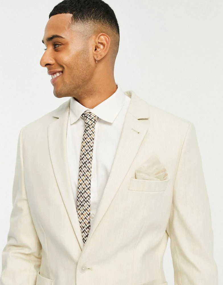 商品ASOS|ASOS DESIGN skinny blazer in ecru cotton herringbone,价格¥424,第4张图片详细描述