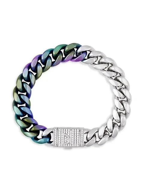 商品Darkai|Two-Tone 18K White Gold-Plated &amp; Cubic Zirconia Cuban-Link Chain Bracelet,价格¥1717,第1张图片
