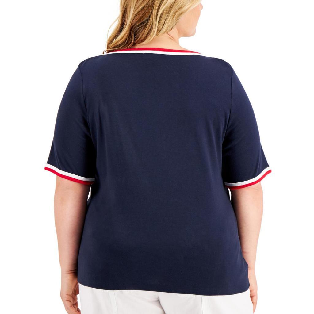 商品Tommy Hilfiger|Tommy Hilfiger Womens Plus Cotton Boatneck T-Shirt,价格¥169,第4张图片详细描述