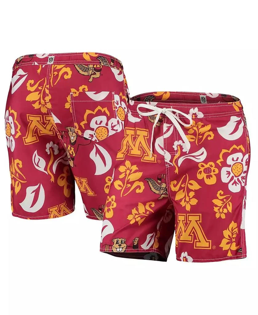 商品Wes & Willy|Men's Maroon Minnesota Golden Gophers Floral Volley Logo Swim Trunks,价格¥342,第1张图片