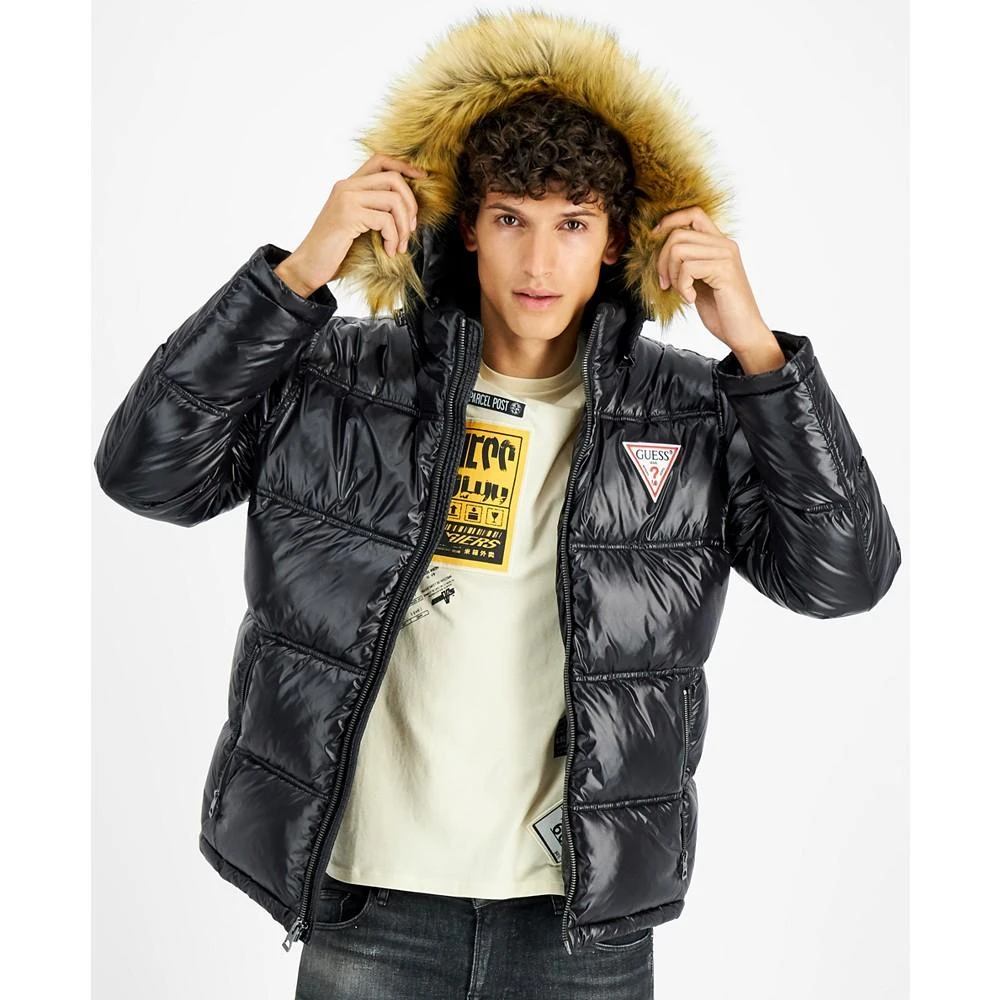 商品GUESS|Men's Puffer Jacket With Faux Fur Hood,价格¥675,第3张图片详细描述