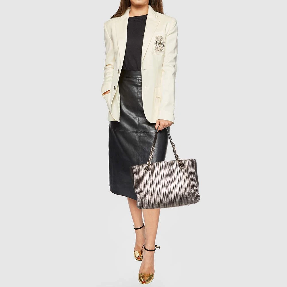 商品[二手商品] BVLGARI|Bvlgari Metallic Leather Monte Plisse Shopper Tote,价格¥2576,第2张图片详细描述