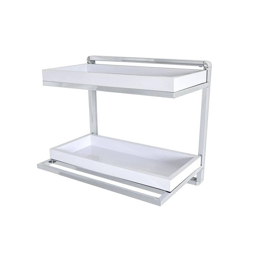 商品Danya B|Wall Mount 2-Tier Chrome Shelving Unit with Towel Rack and Trays,价格¥583,第1张图片